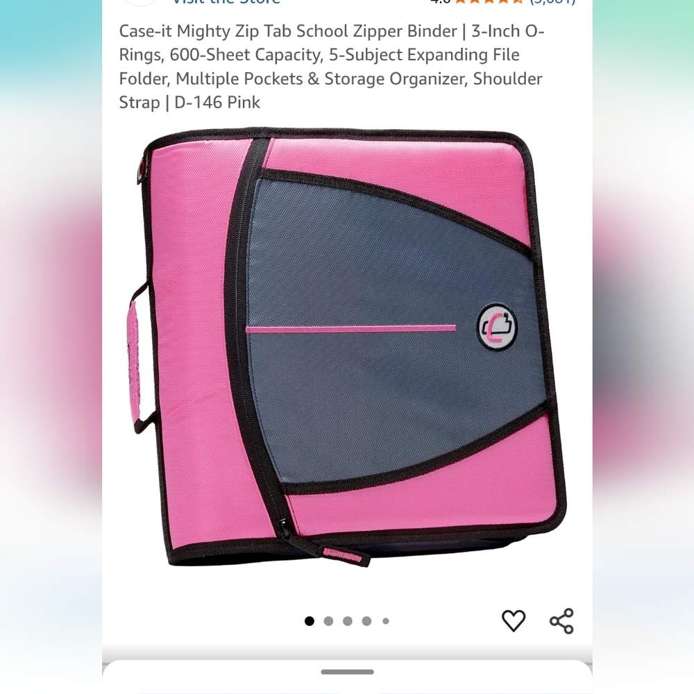 Case It The Mighty Zip Tab 3 Ring Binder 3" Capasity Case-it Pink and Gray
